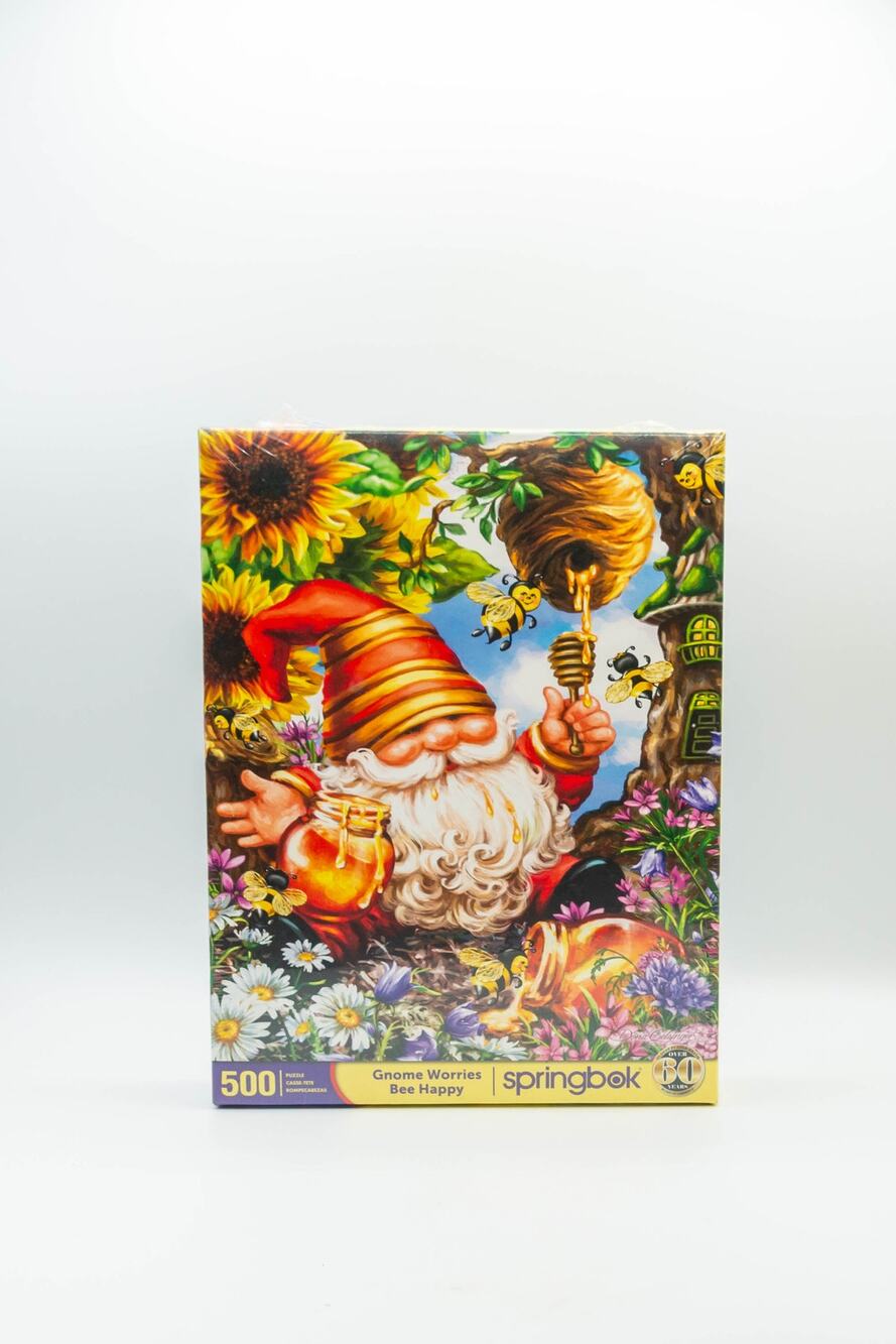 Springbok GNOME WORRIES BEE HAPPY 500 Pc Jigsaw Puzzle Honey Flowers SEALED NEW